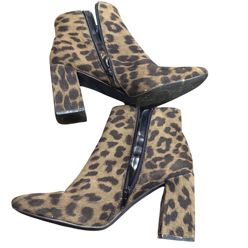 Mi.im Leopard Print Square Toe Block Heel Ankle Boots Brown Black Womens 8
